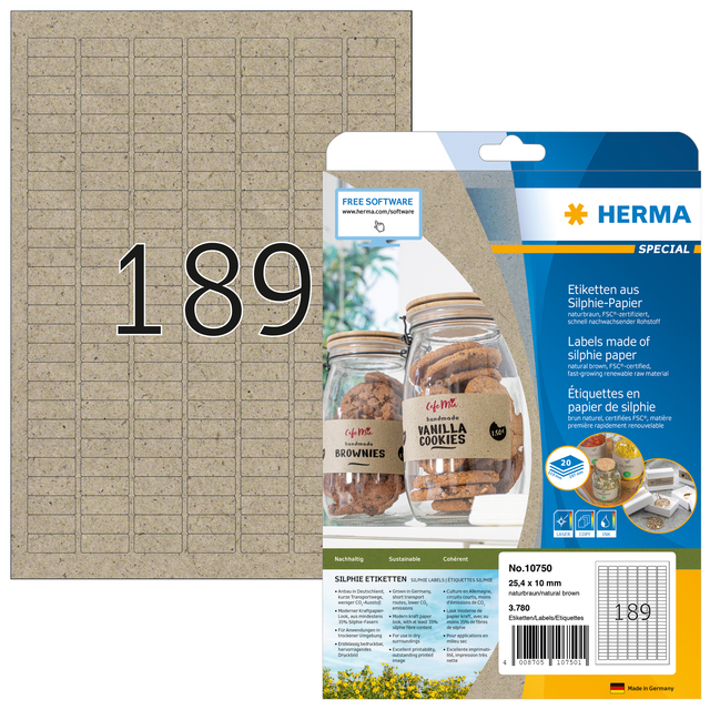 Etiket HERMA 10750 25.4 x 10mm silphie bruin 3780 stuks Etiket HERMA 10750 25.4 x 10mm silphie bruin 3780 stuks