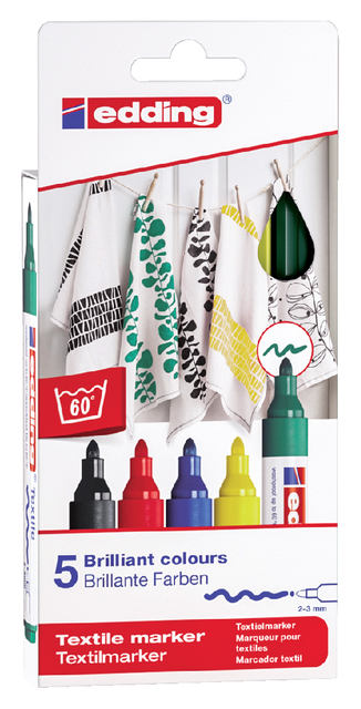 Textielmarker edding 4500 rond 2-3mm basis assorti 5 stuks