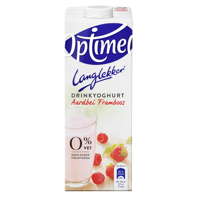 Drinkyoghurt Optimel Langlekker aardbei framboos 1liter Drinkyoghurt Optimel Langlekker aardbei framboos 1liter