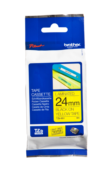 Labeltape Brother P-touch TZe-651 standaard 24mm zwart op geel Labeltape Brother P-touch TZe-651 standaard 24mm zwart op geel