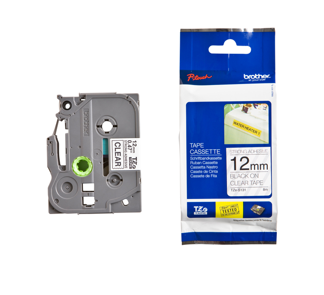 Labeltape Brother P-touch TZe-S231 extra sterk klevend 12mm zwart op wit