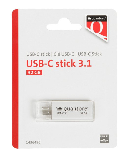 USB-stick Quantore USB-C 32GB 3.1 zilver USB-stick Quantore USB-C 32GB 3.1 zilver