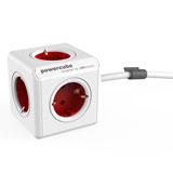 Allocacoc PowerCube Extended, stekkerdoos, 5 sockets, 3m, wit/rood Allocacoc PowerCube Extended, stekkerdoos, 5 sockets, 3m, wit/rood