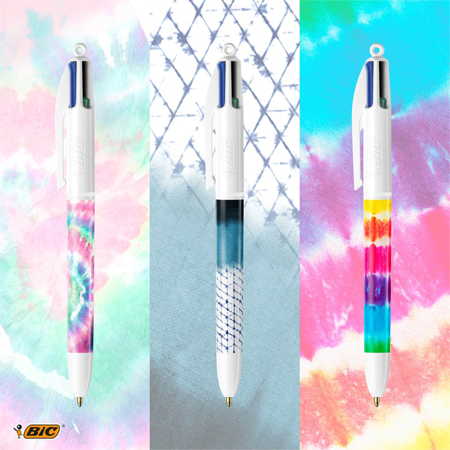 Balpen Bic 4kleuren medium Botonical & Tie Dye