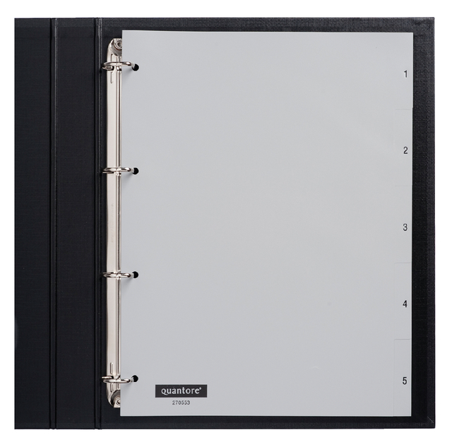 Tabbladen Quantore 4-gaats 1-5 genummerd grijs PP Tabbladen Quantore 4-gaats 1-5 genummerd grijs PP