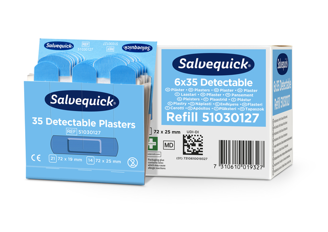 Pleisters Salvequick blauw detectabel refill 6x 35 stuks