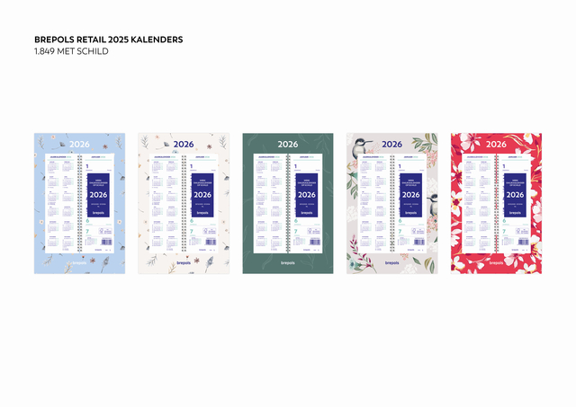 Weekkalender 2026 Brepols 190x130 7dagen/1pagina spiraal Fantasie assorti Weekkalender 2026 Brepols 190x130 7dagen/1pagina spiraal Fantasie assorti