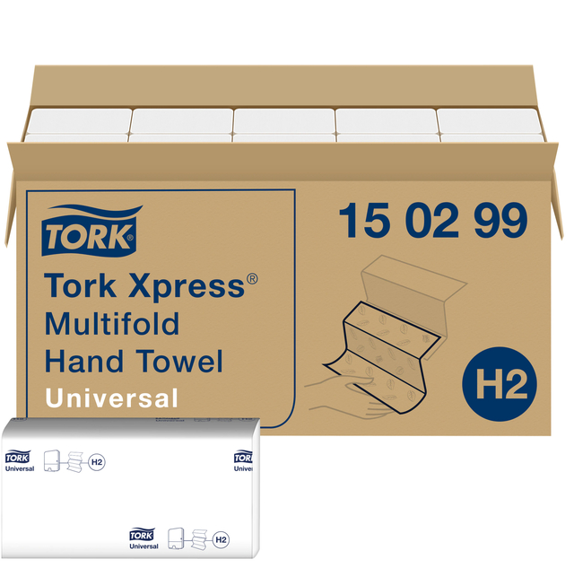 Handdoek Tork H2 Xpress Universal multifold 2-laags 213x234mm 20x237 vel wit 150299 Handdoek Tork H2 Xpress Universal multifold 2-laags 213x234mm 20x237 vel wit 150299