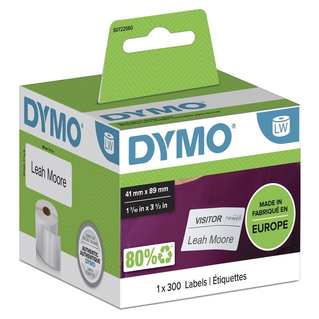 Etiket Dymo LabelWriter naamkaart 41x89mm 1 rol á 300 stuks wit Etiket Dymo LabelWriter naamkaart 41x89mm 1 rol á 300 stuks wit