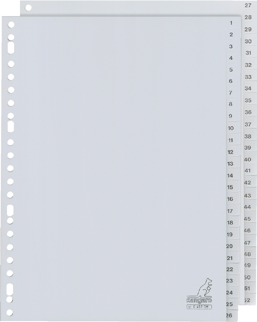 Tabbladen Kangaro 23-gaats G452CM 1-52 genummerd grijs PP Tabbladen Kangaro 23-gaats G452CM 1-52 genummerd grijs PP