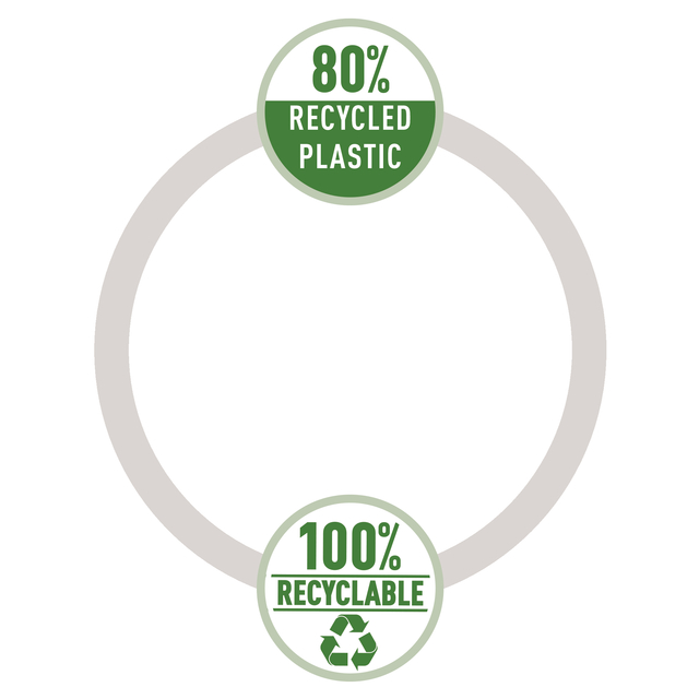 recycled plastic, 100% recyclable, eco, circle emblem, plastic ring