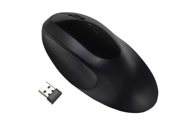 computer mouse, wireless, usb dongle, zwart, ergonomisch