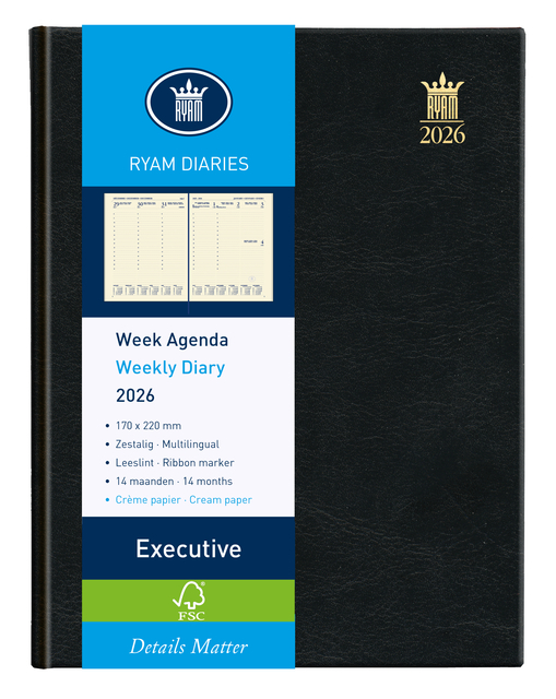 Agenda 2026 Ryam Executive Mundior 7dagen/2pagina's zwart Agenda 2026 Ryam Executive Mundior 7dagen/2pagina's zwart