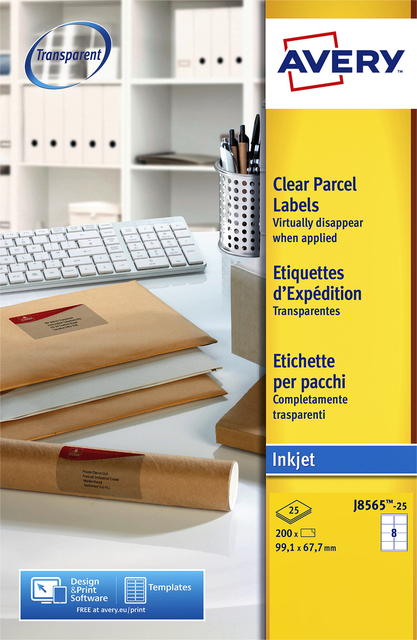 Etiket Avery J8565-25 99.1x67.7mm transparant 200 etiketten