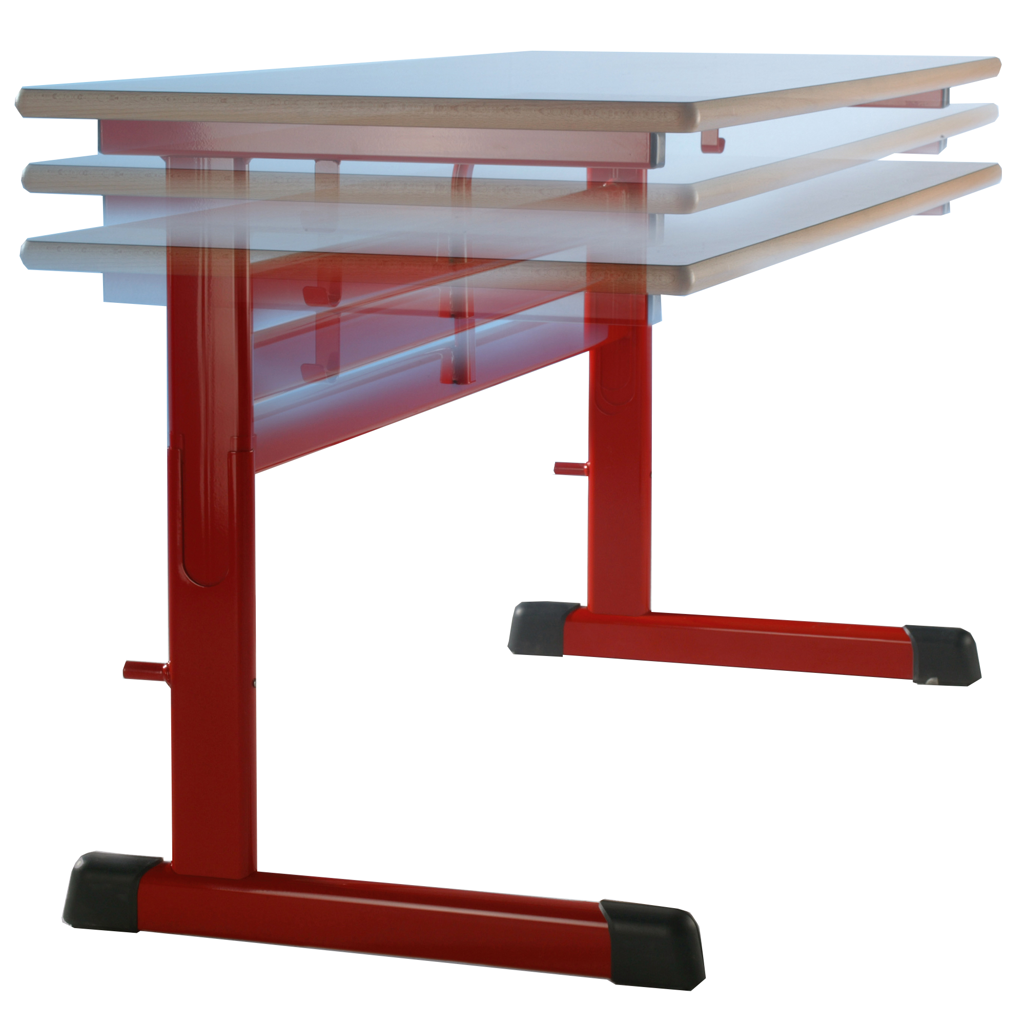Tweepersoons studententafel model TH-ZV, in hoogte verstelbaar, met massief kernblad "Powersurf"
