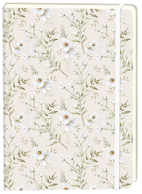 Notitieboek witte bloemen A5 lijn 92 pagina's softcover creme Notitieboek witte bloemen A5 lijn 92 pagina's softcover creme