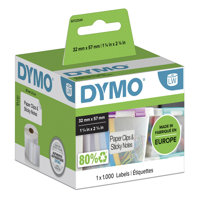 Etiket Dymo LabelWriter multifunctioneel 32x57mm 1 rol á 1000 stuks wit Etiket Dymo LabelWriter multifunctioneel 32x57mm 1 rol á 1000 stuks wit