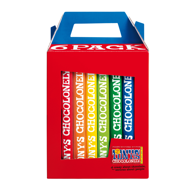 Chocolade Tony's Chocolonely Rainbowpack Classic 6 repen à 180gr Chocolade Tony's Chocolonely Rainbowpack Classic 6 repen à 180gr