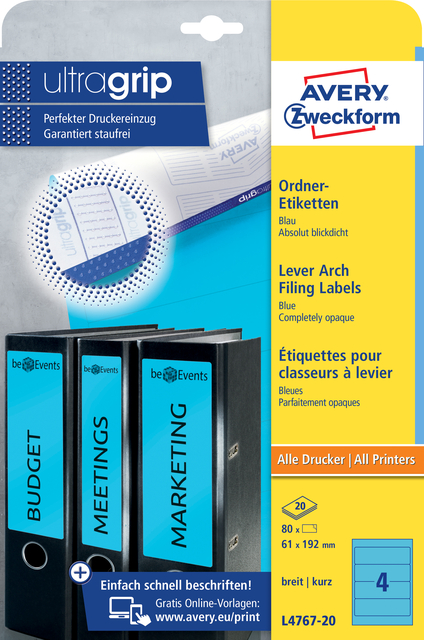 Rugetiket Avery breed 61x192mm zelfklevend blauw Rugetiket Avery breed 61x192mm zelfklevend blauw