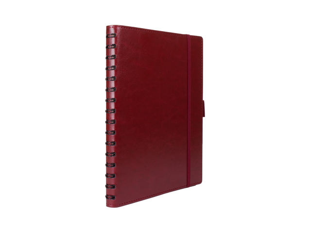 notitieboek, spiraleband, rode kleur, leren kaft, A6 formaat