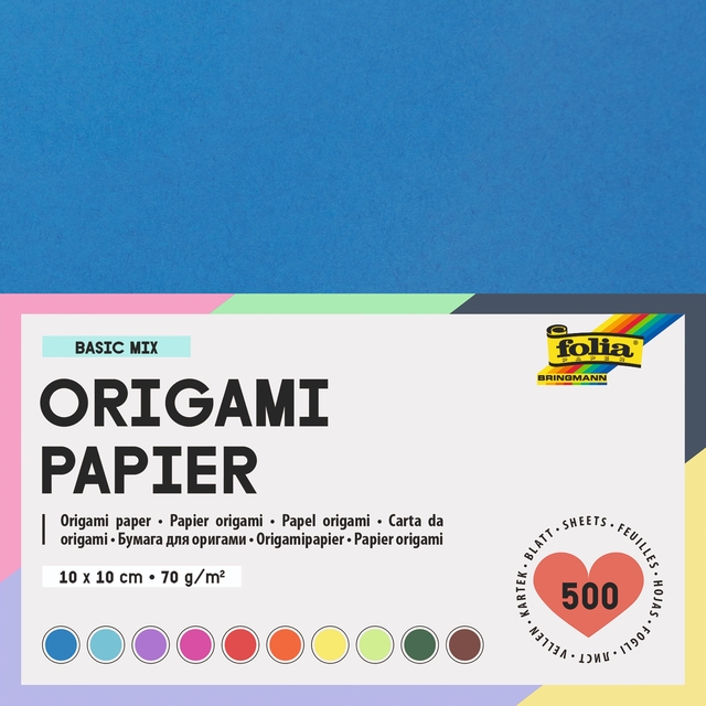 Origami papier Folia 70gr 10x10cm 500 vel assorti kleuren Origami papier Folia 70gr 10x10cm 500 vel assorti kleuren