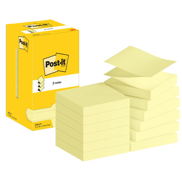 Memoblok Post-it Z-Note R330 76x76mm canary yellow 12 stuks Memoblok Post-it Z-Note R330 76x76mm canary yellow 12 stuks