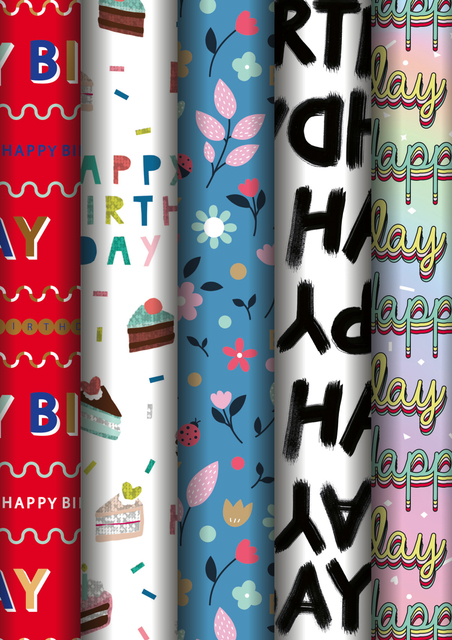 Inpakpapier Stewo Happy Birthday 200x70cm  assorti
