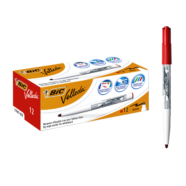 Whiteboardmarker Bic Velleda 1741 rond medium rood