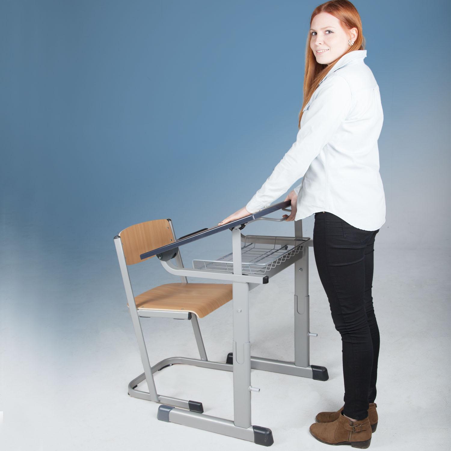 TSH50Z-K tweepersoons studententafel met melaminehars gecoat tafelblad, in hoogte en hoek verstelbaar