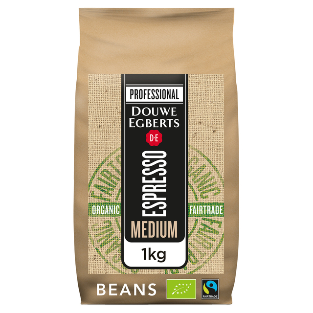 Koffie Douwe Egberts espresso bonen medium roast Organic en Fairtrade 1kg Koffie Douwe Egberts espresso bonen medium roast Organic en Fairtrade 1kg