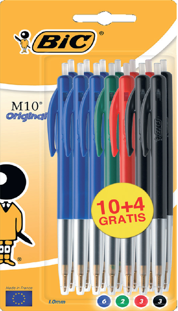 Balpen Bic M10 medium assorti blister à 10+4 gratis Balpen Bic M10 medium assorti blister à 10+4 gratis
