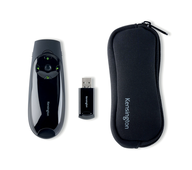 draadloze presenter, laserpointer, USB-ontvanger, opbergetui, zwart