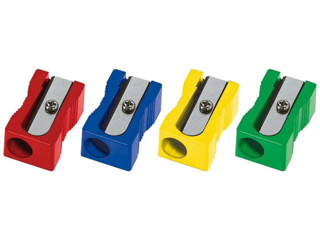 minischroevendraaier, potloodhouder, nietjes, kleurenblok, punchhouder