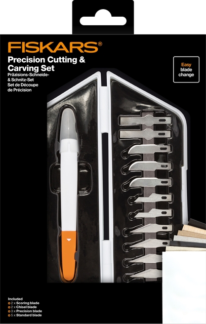 Precisiemes Fiskars Medium Duty set à 12 mesbladen wit Precisiemes Fiskars Medium Duty set à 12 mesbladen wit