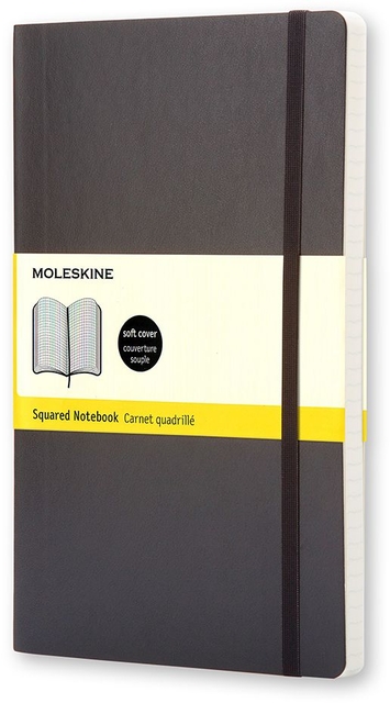 Notitieboek Moleskine large 130x210mm ruit 5x5mm soft cover zwart