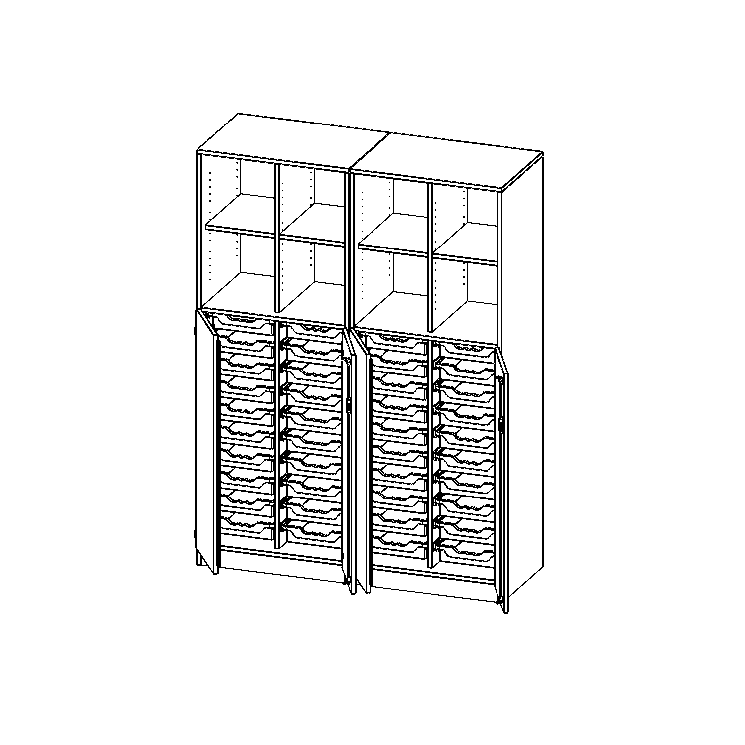 ErgoTray combikast, vier rijen, twee delen, 5 ordnerhoogtes - evo180 serie