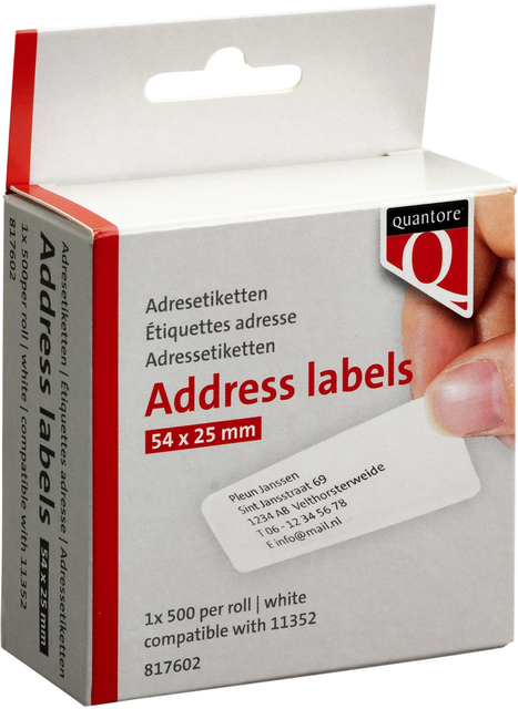 Labeletiket Quantore 11352 54x25mm adres wit 500 stuks Labeletiket Quantore 11352 54x25mm adres wit 500 stuks