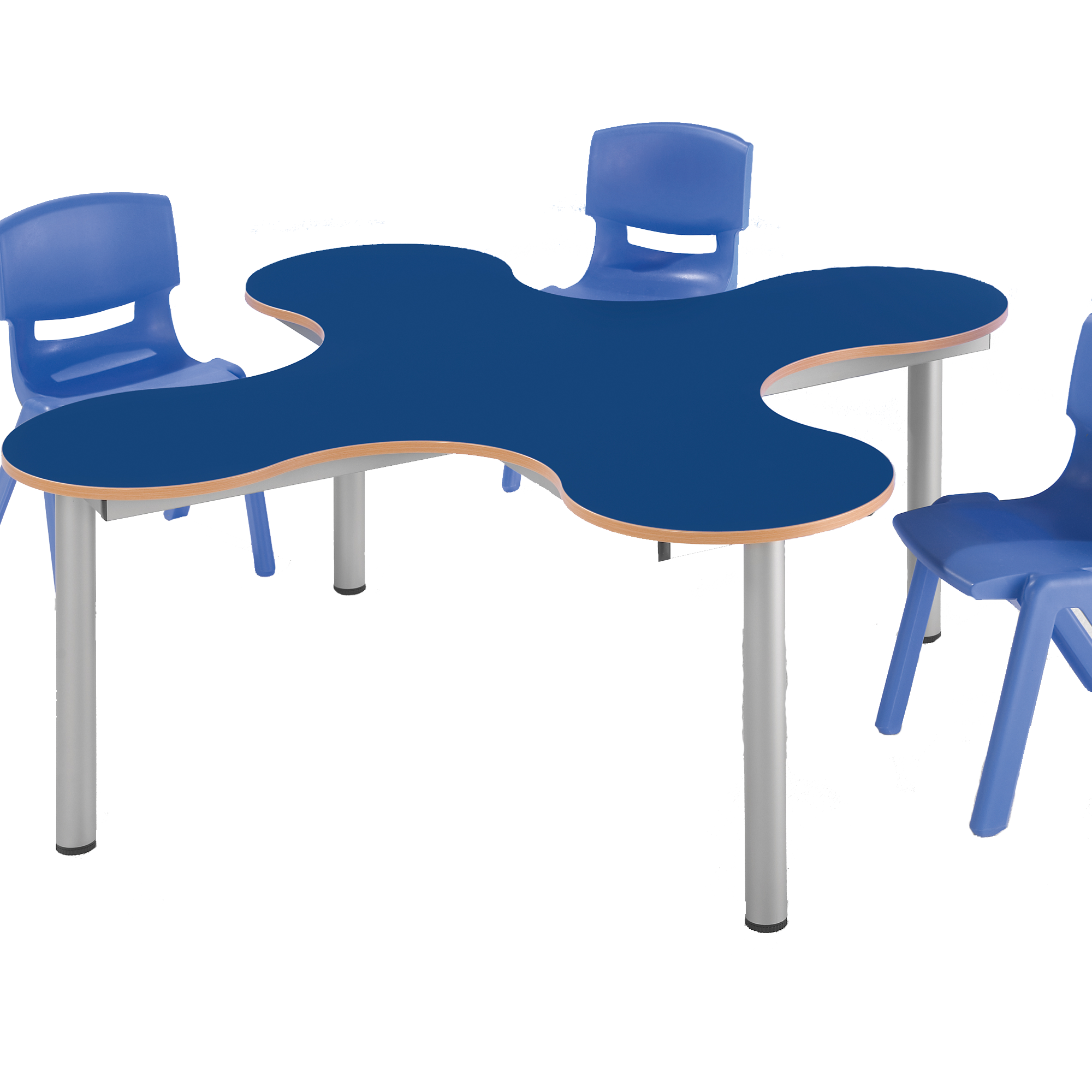 Vierzits klaverblad tafel, in hoogte verstelbaar, met melamine blad