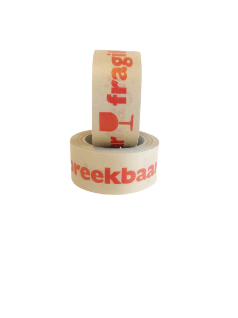 Waarschuwingstape IEZZY 50mmx50m 80p gerecycled papier bruin/rood
