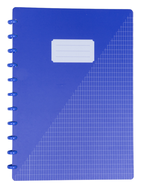 a4 notitieboek, spiraalnotitieboek, blauw omslag, gridpatroon, indexkaart label