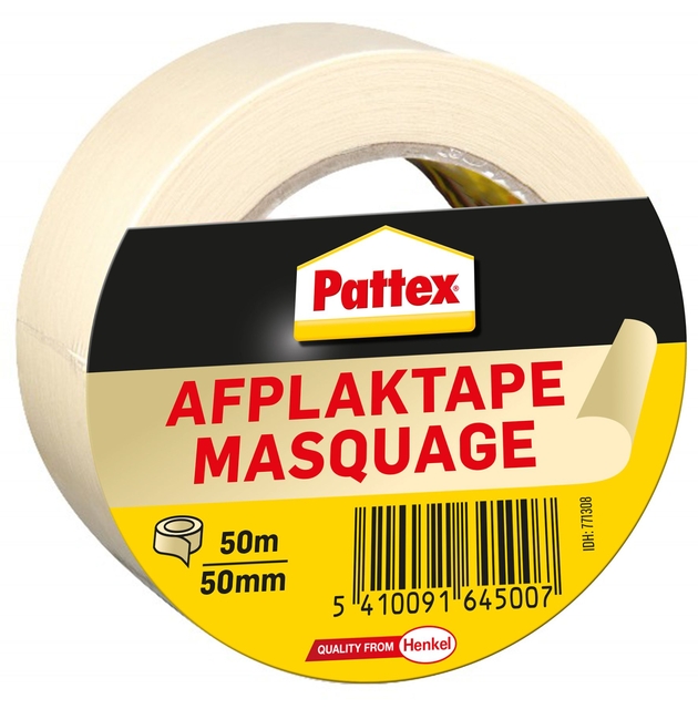 Afplaktape Pattex 50mmx50m creme Afplaktape Pattex 50mmx50m creme