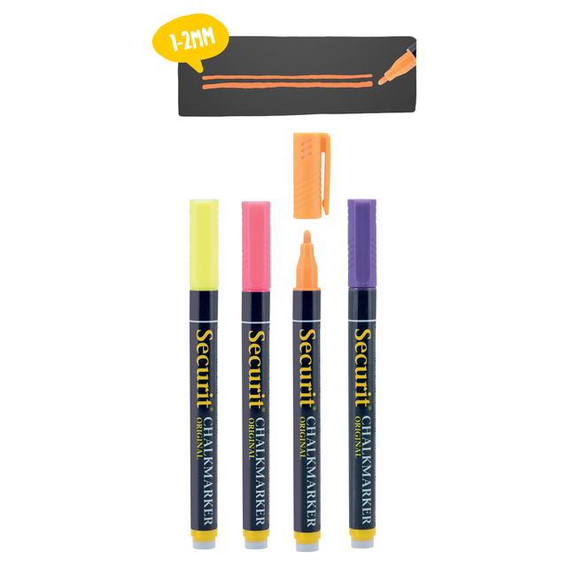 highlighter, chalk marker, orange, magenta, purple