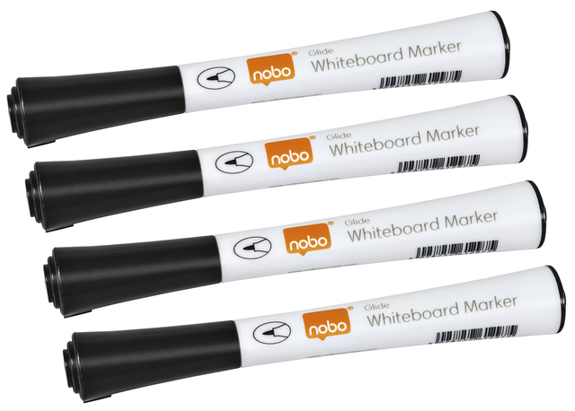 Whiteboardmarker Nobo Glide fijn zwart 1mm 4stuks Whiteboardmarker Nobo Glide fijn zwart 1mm 4stuks