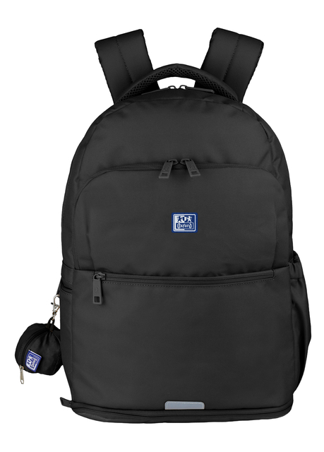 rugzak, backpack, zwart, voorvak, kleine sleutelkoord