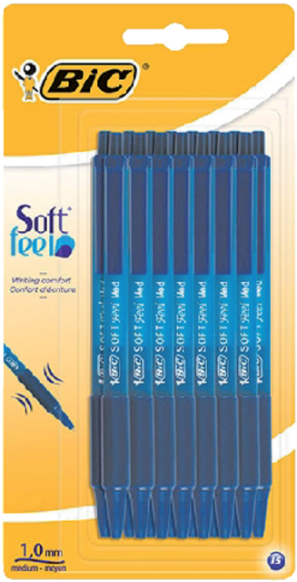 Balpen Bic soft feel clic grip blauw medium blister à 15 stuks Balpen Bic soft feel clic grip blauw medium blister à 15 stuks