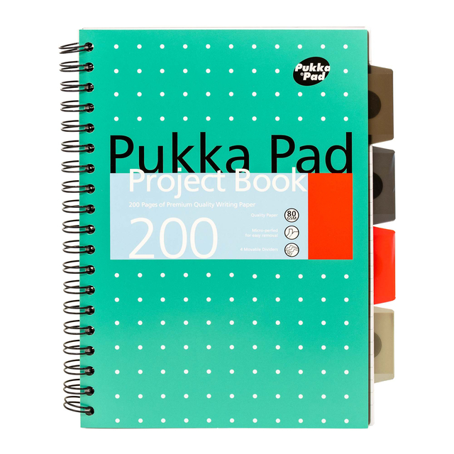Projectboek Pukka Pad Metallic B5 lijn 4-tabs 200 pagina's 80gr groen Projectboek Pukka Pad Metallic B5 lijn 4-tabs 200 pagina's 80gr groen