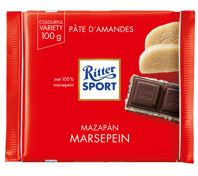 Chocolade Ritter Sport puur-marsepein 100gr Chocolade Ritter Sport puur-marsepein 100gr