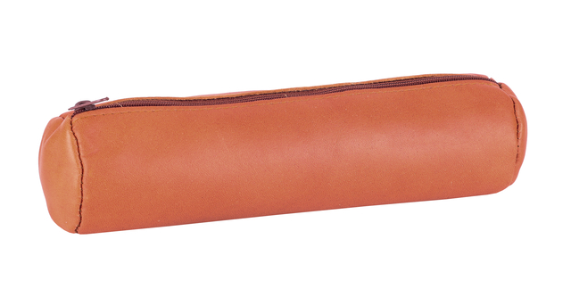 Pennenetui Oxford 22x6cm leer rond karamelbruin