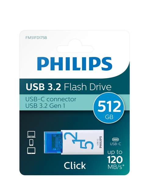 USB Stick Philips Click USB-C 512GB Ocean Blue USB Stick Philips Click USB-C 512GB Ocean Blue