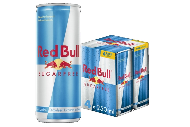 red bull, sugarfree, energiedrank, blikje, verpakking 4x250ml